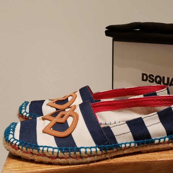 Dsquared2 Flat Espadrilles Blue and White Stripes - Picture 3 of 11
